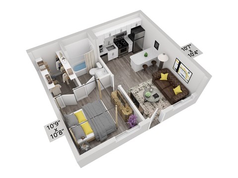 Floor plan for 1 bed, 1 bath, 440 sqft